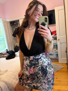 Diane Von Furstenberg Silk Bodice Floral Mini Dress Size 0 DVF
